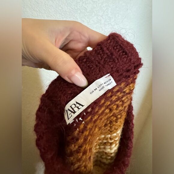 Zara Stripped Balloon Sleeve Knit Alpaca/Wool Blend Sweater‎ Sz Medium Red - Picture 7 of 7